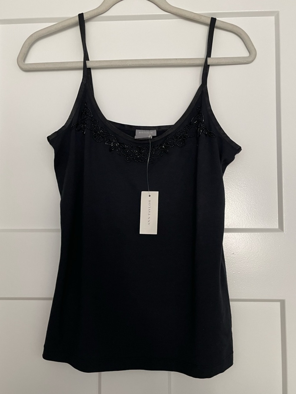 Ann Taylor Black Beaded Scoop Neck Camisole Top
